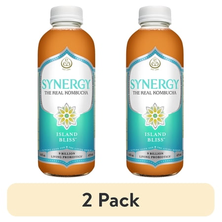 (2 pack) GT's Synergy Kombucha Organic Island Bliss, Refrigerated, 16 fl oz