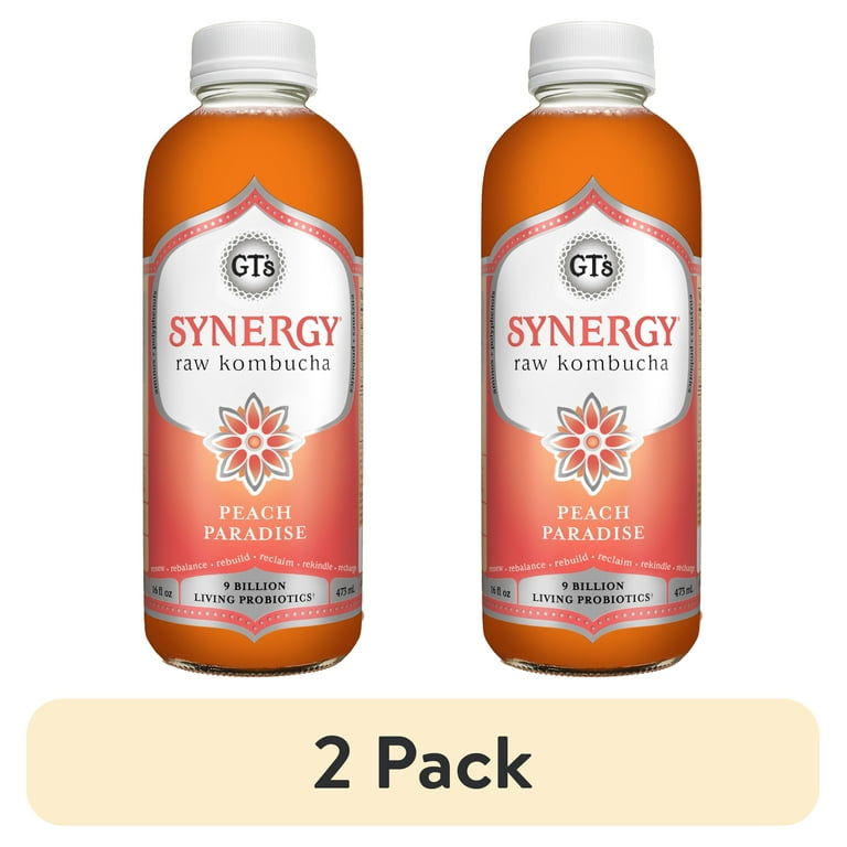 KOMBUCHA DETO トロピカルフレーバー 2 pack) Synergy The Real Kombucha Peach Paradise, 16 fl oz