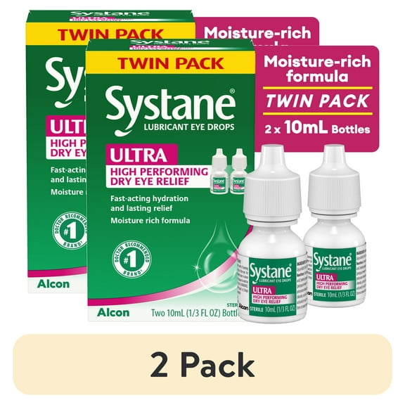 (2 pack) Systane Ultra Dry Eye Care Symptom Relief Eye Drops, Twin Pack