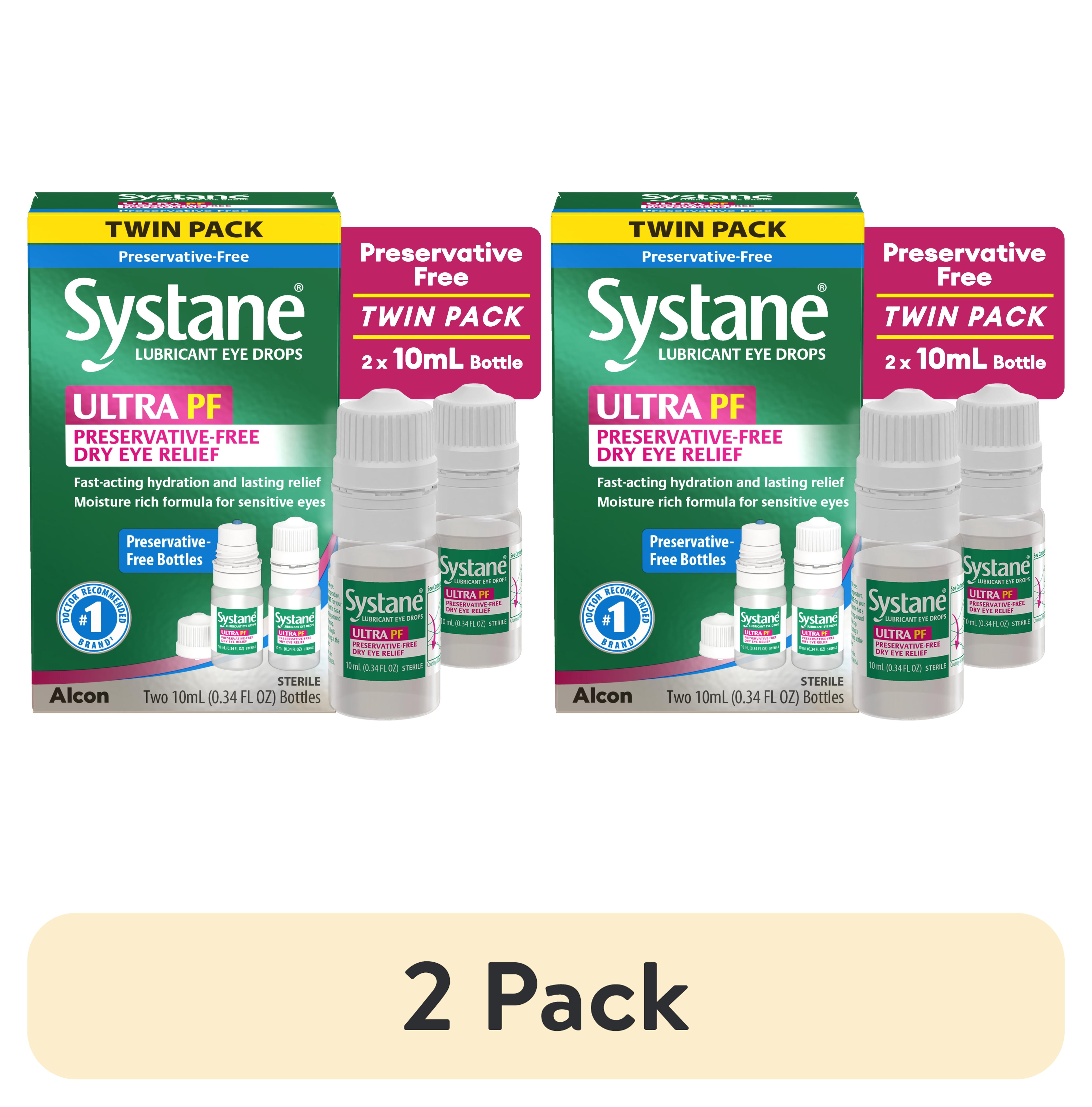 (2 pack) Systane Ultra Preservative Free Eye Lubricant Drops for Dry Eyes, 0.34 fl oz, Twin Pack