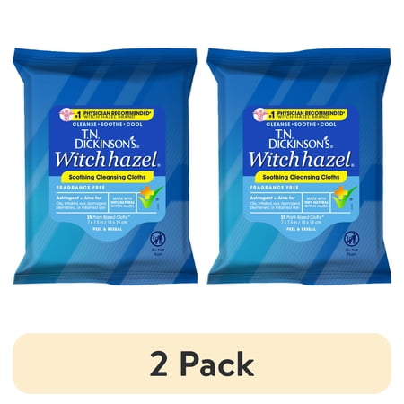 (2 pack) T.N. Dickinson's Witch Hazel Cleansing Cloths, 25 Count