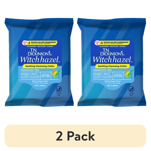 (2 pack) T.N. Dickinson's Witch Hazel Cleansing Cloths, 25 Count
