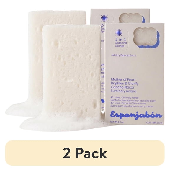 (2 pack) Esponjabon Mother of Pearl Soap Sponge - Brightening Effect 2-in-1 Soap Sponge – For Face and Body - 4.2 oz