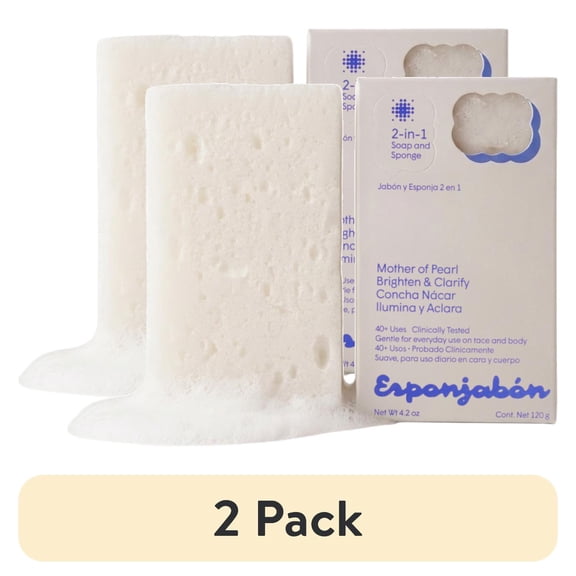 (2 pack) Esponjabon Mother of Pearl Soap Sponge - Brightening Effect 2-in-1 Soap Sponge – For Face and Body - 4.2 oz