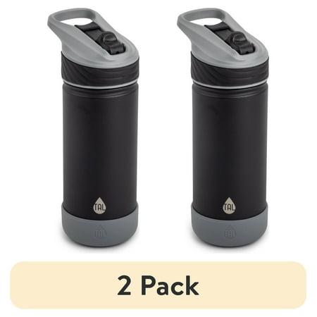 (2 pack) TAL Stainless Steel Ranger Straw Kids Water Bottle 18oz, Black