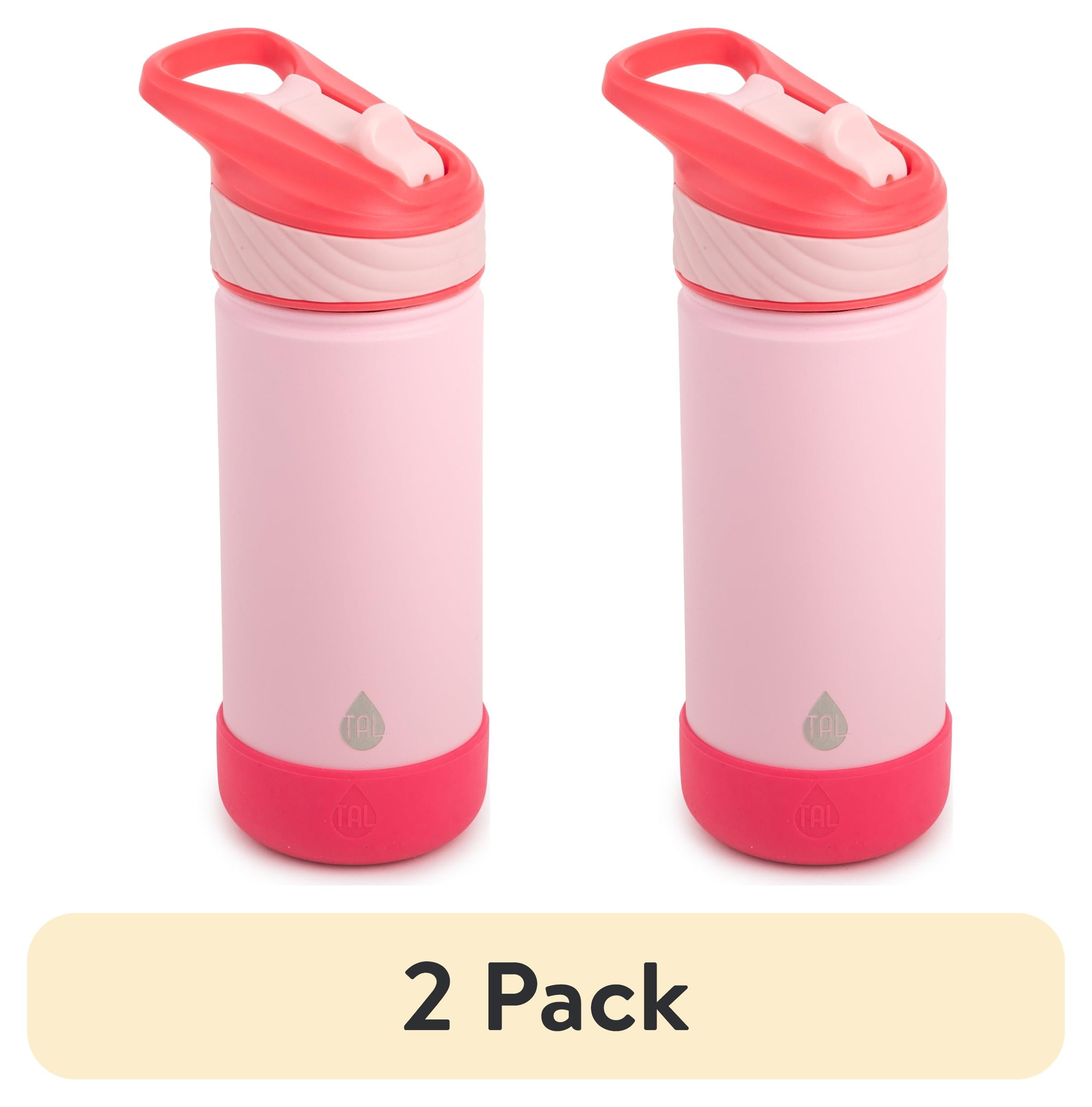 (2 pack) TAL Stainless Steel Ranger Straw Kids Water Bottle 18oz, Pink