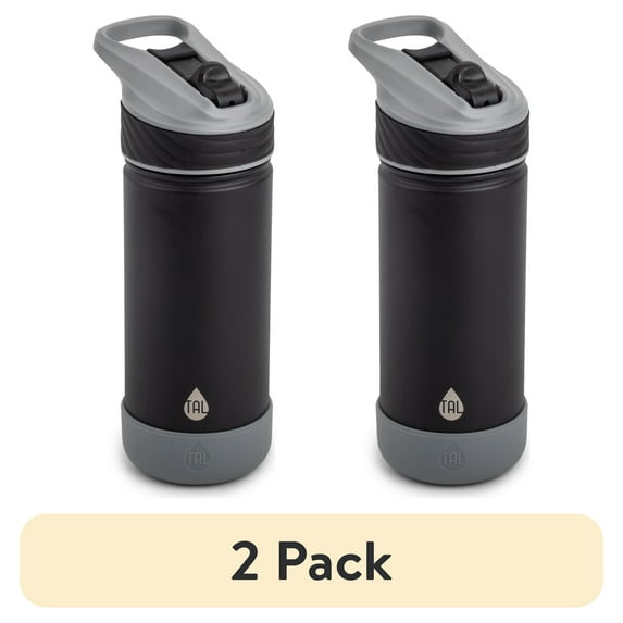 (2 pack) TAL Stainless Steel Ranger Straw Water Bottle 18 fl oz, Black