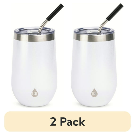 (2 pack) TAL 16oz Stainless Steel Wine Tumbler with Straw, White