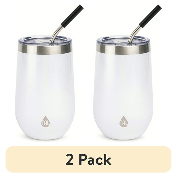 (2 pack) TAL 16oz Stainless Steel Wine Tumbler with Straw, White