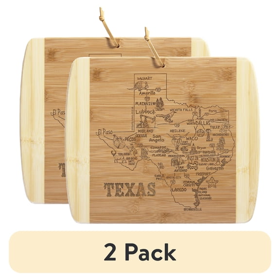 (2 pack) TB Home Texas State Bamboo Wood Cutting Board and Charcuterie Serving Platter, 13” x 11”