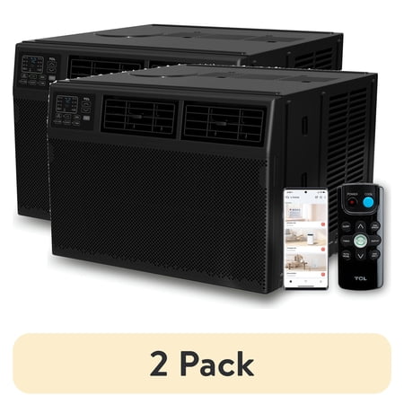 (2 pack) TCL 8,000 BTU Smart Window Air Conditioner (Black) - 3-in-1 AC, Fan & Dehumidifier, App, Voice, & Remote Control, Sleep & Eco Mode, 24-Hour Timer, Washable Filter, Cools up to 250 Sq ft - W8W92-B4