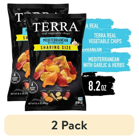 (2 pack) TERRA Mediterranean Garlic & Herbs Vegetable Snack Chips, Sharing Size, 8.2 oz