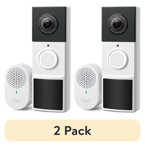 (2 pack) TP-Link Tapo Wire-Free Doorbell with Chime, 2K Crystal-Clear Video, Easy Install, 160° Wide View, Live View, AI Detection, App Alerts, microSD for Video Storage, No Subscription Required - TD21