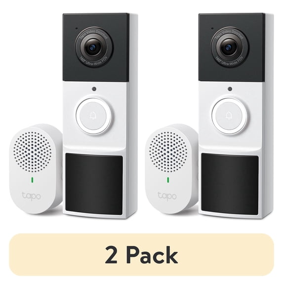 (2 pack) TP-Link Tapo Wire-Free Doorbell with Chime, 2K Crystal-Clear Video, Easy Install, 160° Wide View, Live View, AI Detection, App Alerts, microSD for Video Storage, No Subscription Required - TD21