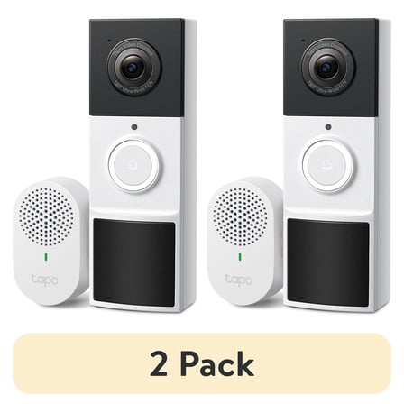 (2 pack) TP-Link Tapo Wireless Smart Video Doorbell with 2K Camera. Battery-Operated, Weatherproof, Head-To-Toe View, Two-Way Audio, Smart AI Detection, Local & Cloud Storage. No-Subscription Required - TD21