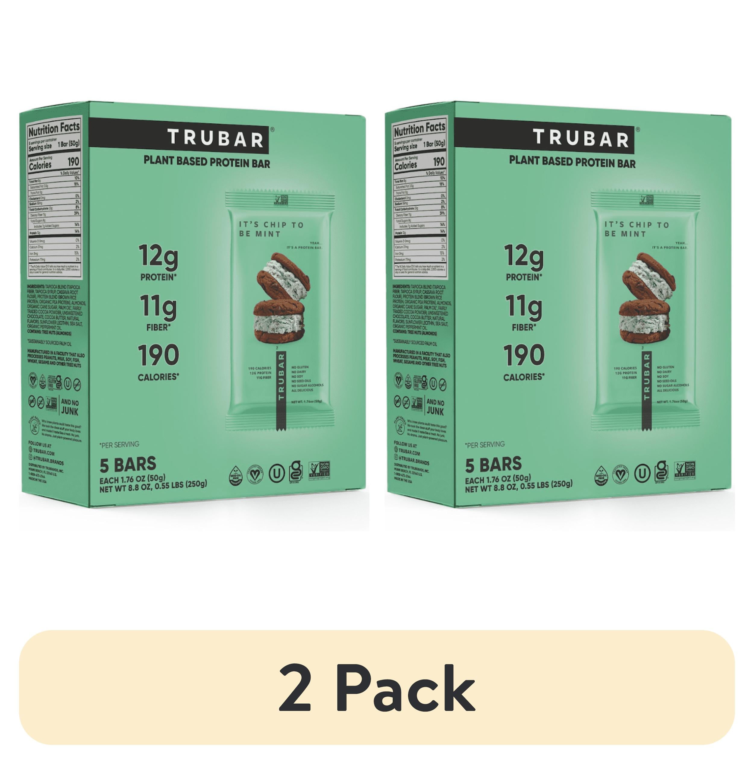 (2 pack) TRUBAR Protein Bar, It's Chip to be Mint, Plant-Based Protein, Vegan, Gluten Free, Kosher, 5 Count, Box