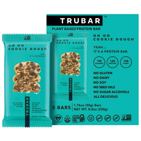 (2 pack) TRUBAR Protein Bar, OHHH Cookie Dough, Plant Based Protein, Vegan, Gluten Free, Kosher, 5 Count