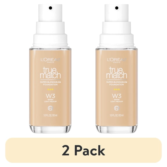 (2 pack) L'Oreal Paris True Match Cream Foundation Makeup, W3 Warm Light Medium, 1 fl oz