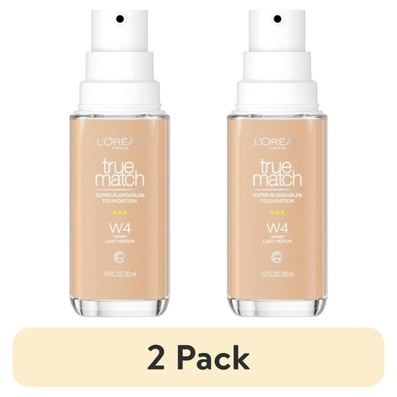 (2 pack) L'Oreal Paris True Match Cream Foundation Makeup, W4 Warm Light Medium, 1 fl oz