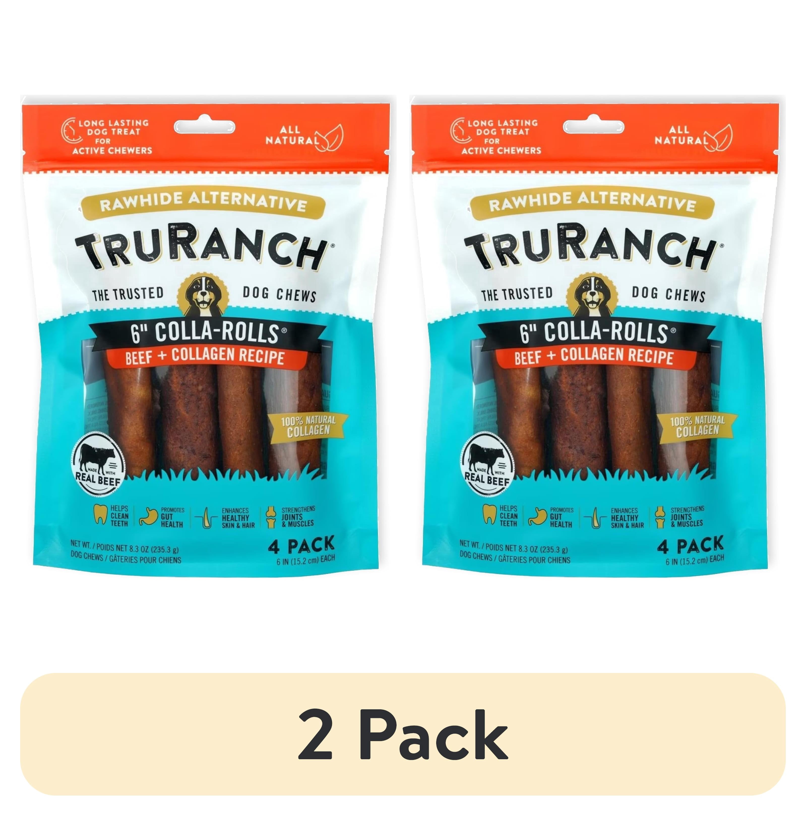 (2 pack) TRURANCH Collagen Rolls - 6" Collagen Rolls for Dogs - Long Lasting Healthy Joint Support Dog Treat - Rawhide Alternative - Skin & Coat Health - Made with Real Beef, 1 Bag, 4 Count