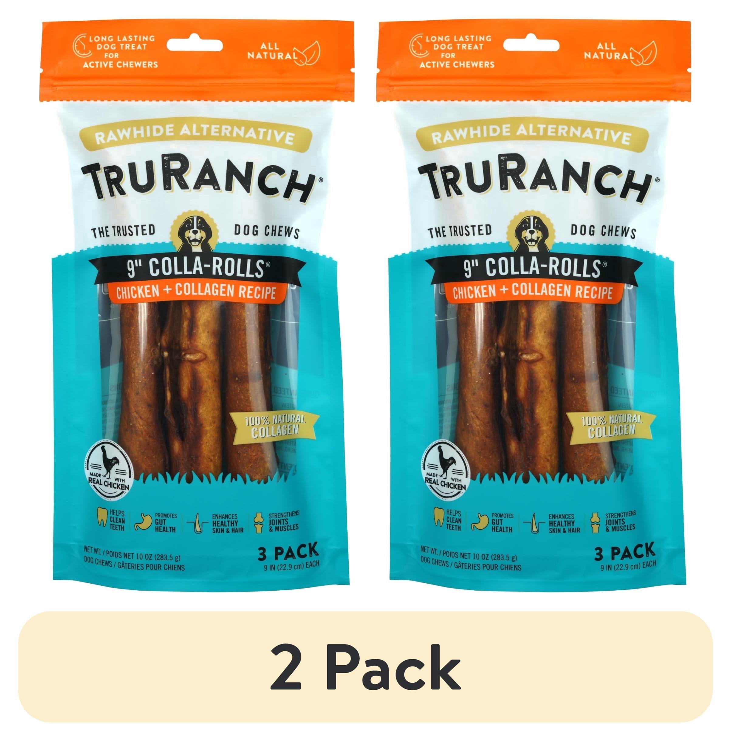(2 pack) TRURANCH Collagen Rolls - 9" Collagen Rolls for Dogs - Long Lasting Healthy Joint Support Dog Treat - Rawhide Alternative - Skin & Coat Health - Made with Real Chicken, 1 Bag, 3 Count
