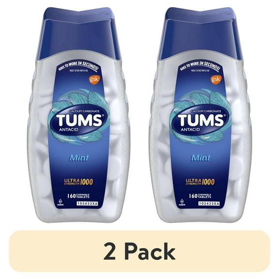 (2 pack) TUMS Antacid Chewable Tablets, Ultra Strength for Heartburn Relief, Peppermint, 160 count