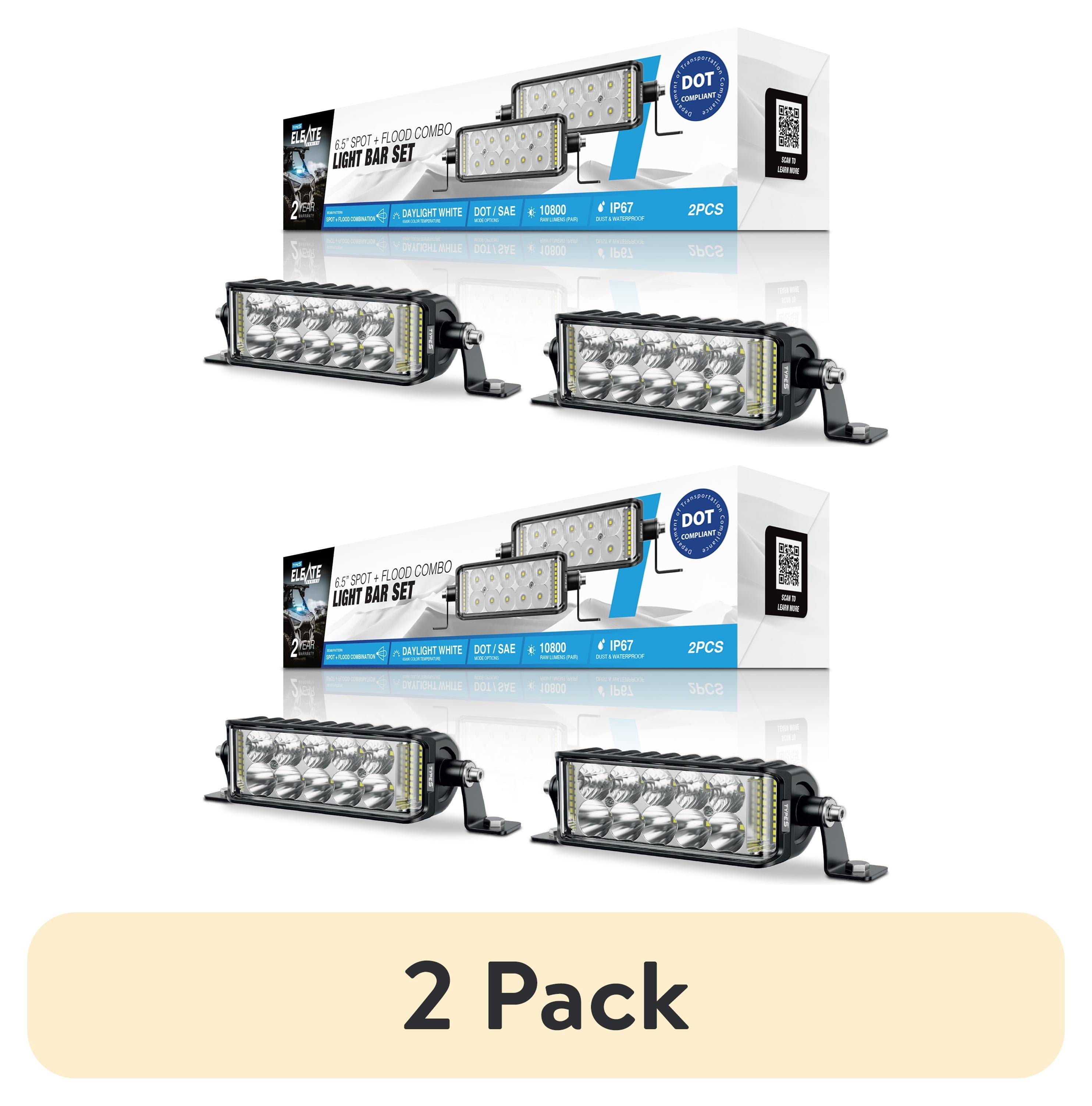 (2 pack) TYPE S Elevate 6.5 inch Spot + Flood Combo Beam Light Bar Set - DOT Compliant, 10,800 Raw Lumens, Waterproof, Die-cast, Off-road Lights for Truck, Jeep, Utv, Atv, Suv, 2 Pack
