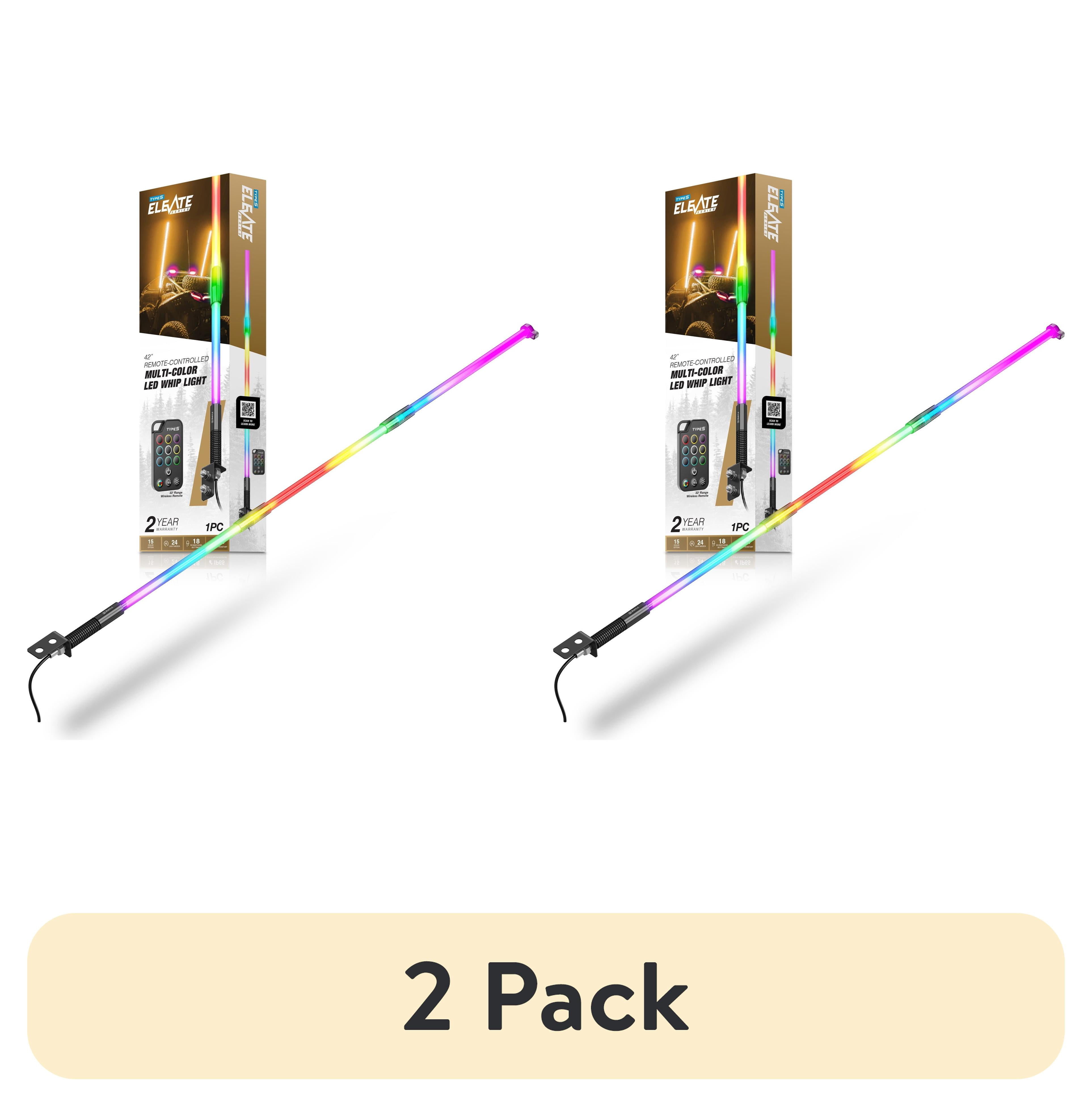 (2 pack) Type S Elevate Remote-Controlled Multicolor LED Whip Light - 15 Colors, 24 Modes, Brightness Control, Flag Holder for Truck, Jeep, Utv, Atv, 42 inches