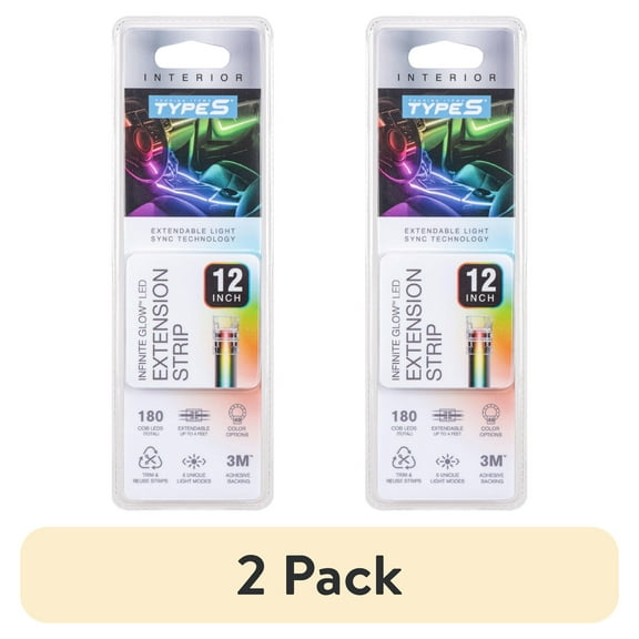 (2 pack) TYPE S Infinite Glow Multicolor LED Ambient Lighting Extension Strip - 12" RGB Strip, Light Sync Technology, Easy Installation
