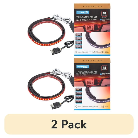 (2 pack) TYPE S - Tailgate LED Strip - 4-Pin Trailer Plug, Red Brake and Running Lights, Amber Turn Signal Indicators, IP65, 3M Adhesive, 1 x 48" Strip, 48 inches