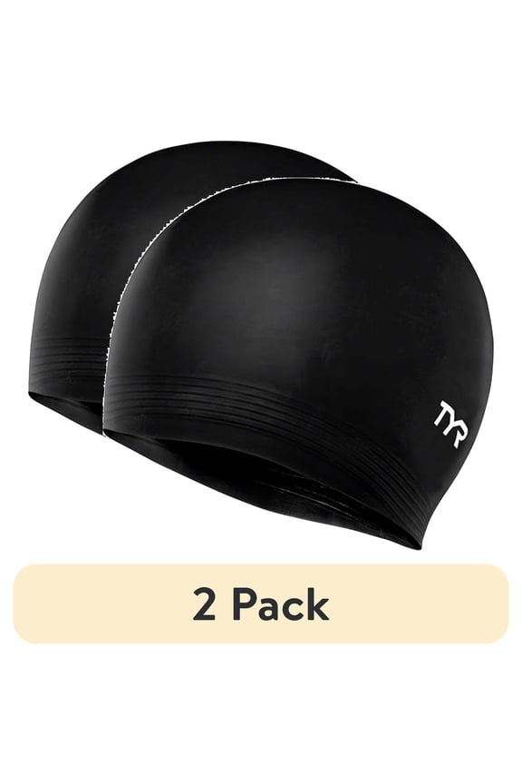 (2 pack) TYR Adult Fit Latex Swim Cap - Black