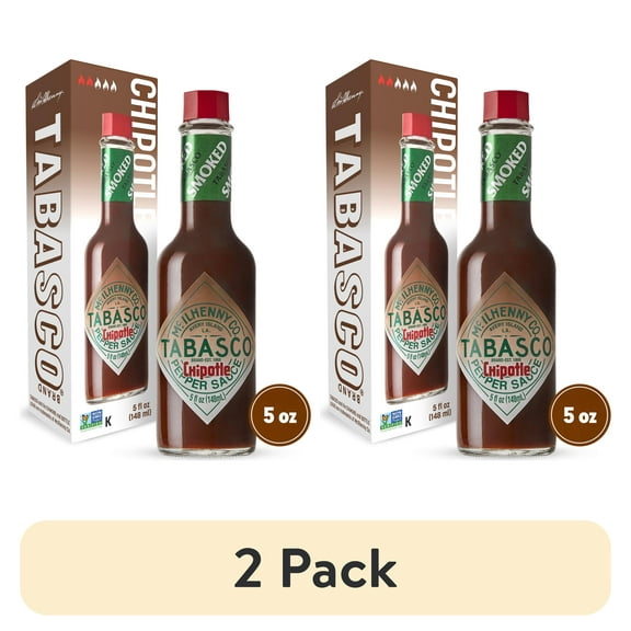 (2 pack) Tabasco Chipotle Pepper Sauce, 5 oz Regular Glass Bottle Containing Liquid Hot Sauce, Gluten Free