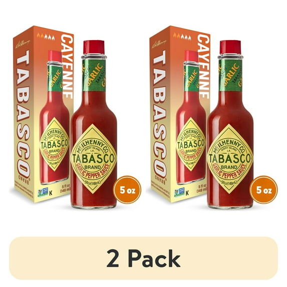 (2 pack) Tabasco Garlic Pepper Sauce, 5 oz Regular Glass Bottle, Gluten Free, Non-GMO, Vegan