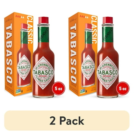 (2 pack) Tabasco Original Red Pepper Sauce, 5 oz, Regular Glass Hot Sauce Bottle, Gluten Free