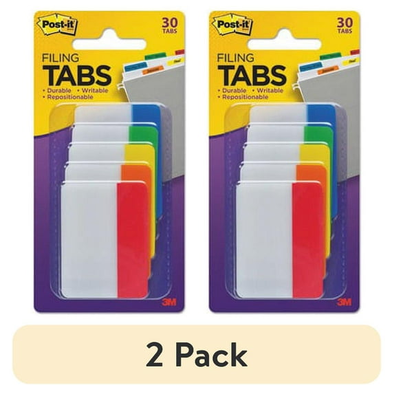 (2 pack) Tabs 1/5-Cut Tabs 1/5-Cut Tabs, Assorted Primary Colors, 2" Wide, 30/Pack