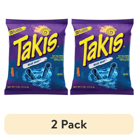 (2 pack) Takis Blue Heat 4 oz Snack Size Bag, Hot Chili Pepper Rolled Tortilla Chips