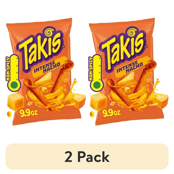 (2 pack) Takis Intense Nacho 9.9 oz Sharing Size Bag, Cheese Rolled Tortilla Chips