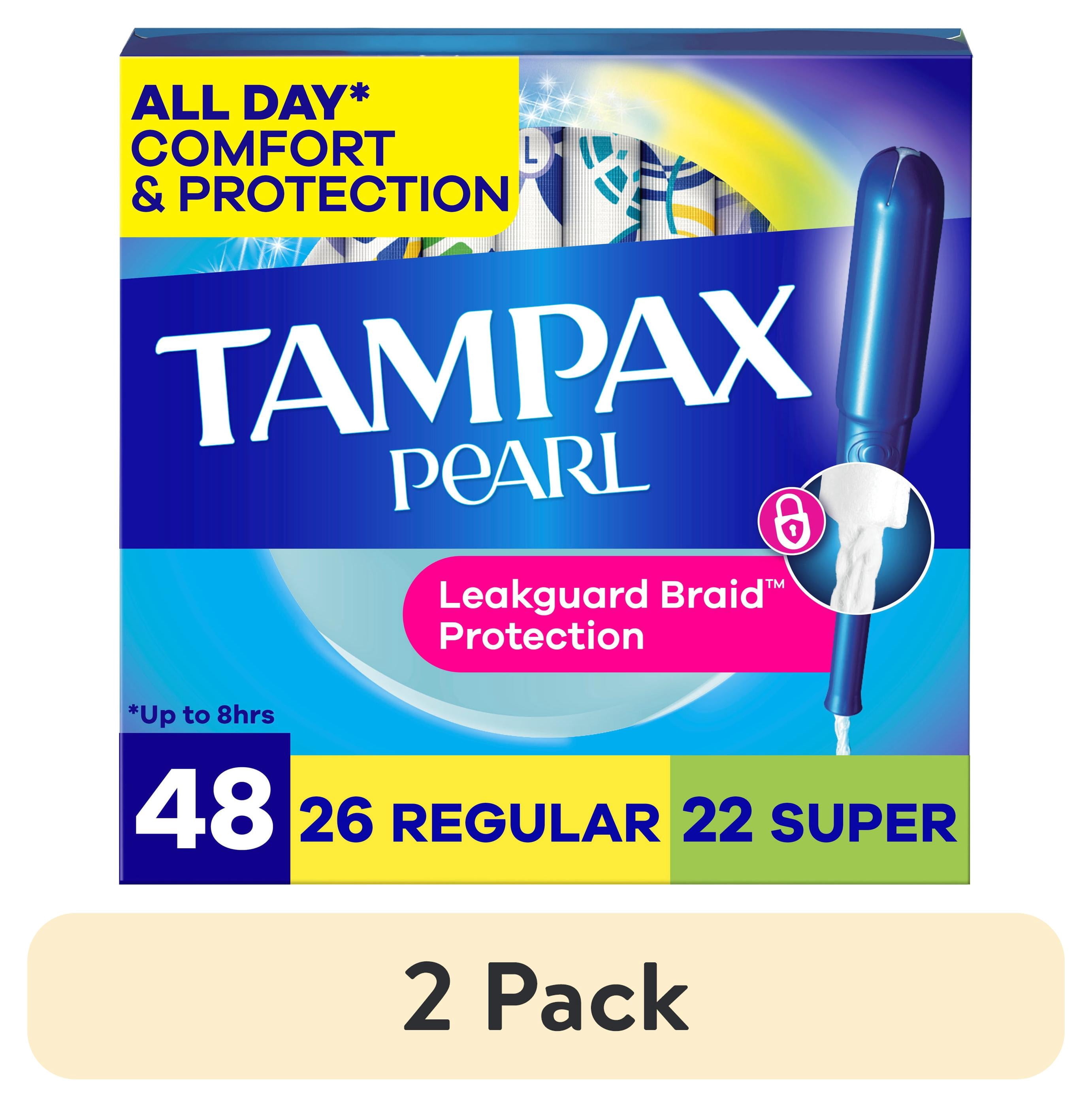 (2 pack) Tampax Pearl Tampons Multipack, with LeakGuard Braid, Regular/Super Absorbency, Unscented, 48 Count
