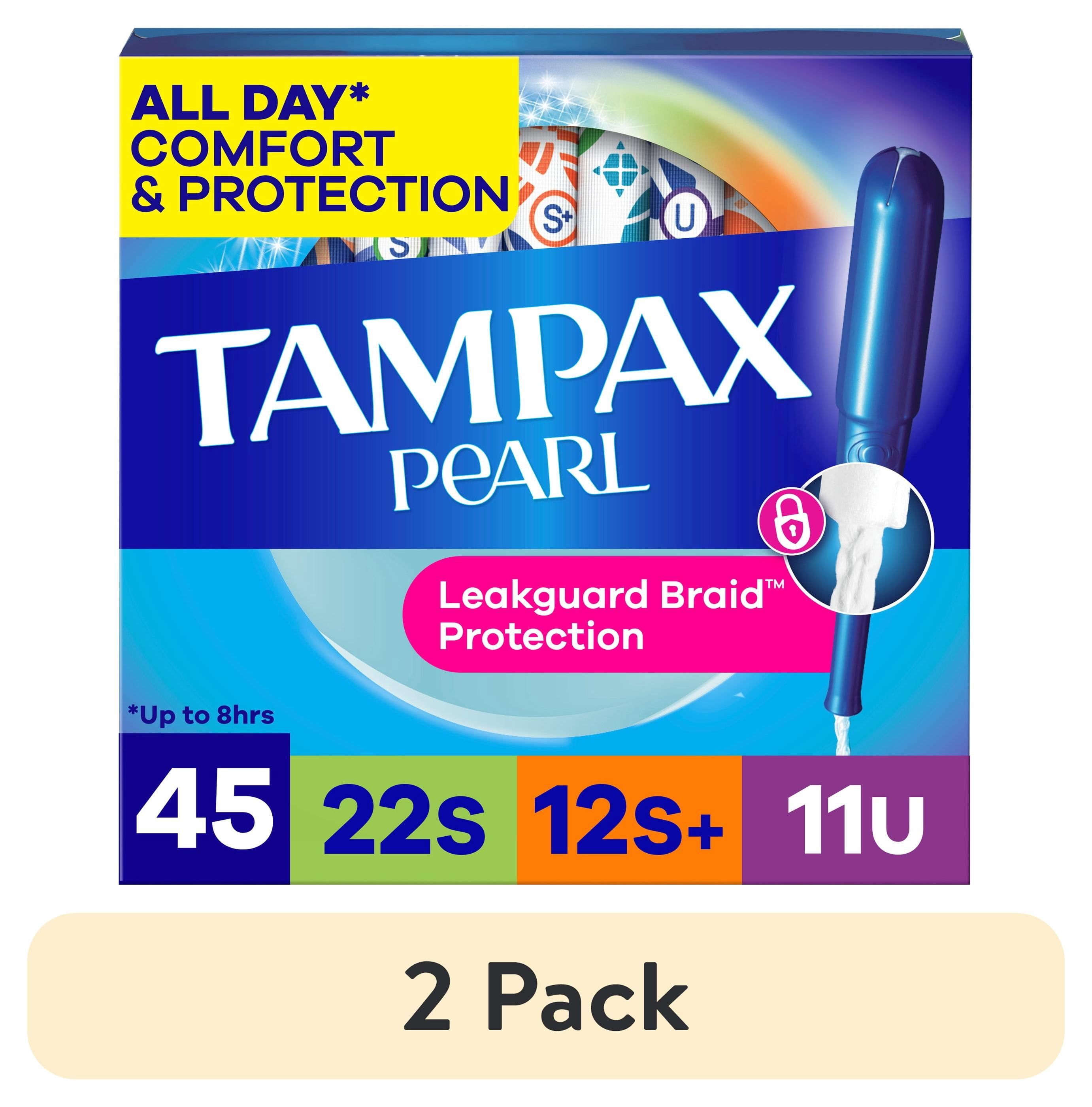 (2 pack) Tampax Pearl Tampons Multipack with LeakGuard Braid, Super/Super Plus/Ultra, 45 Count