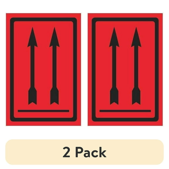 (2 pack) Tape Logic DL1191 4 x 6 in. - Two Up Arrows Over Bar Fluorescent Red Labels - Roll of 500