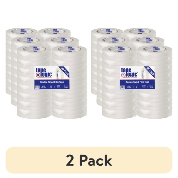 (2 pack) Tape Logic® Double-Sided Film Tape, 3" Core, 0.5" x 180', White, Pack Of 96