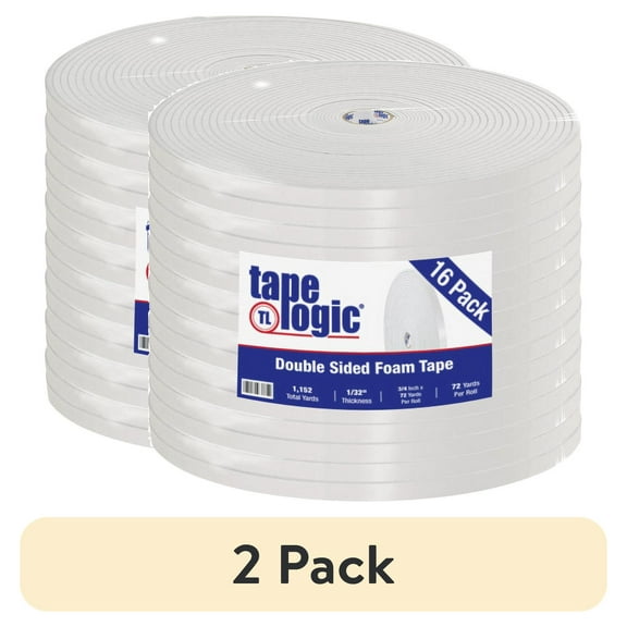 (2 pack) Tape Logic® Double-Sided Foam Tape, 3" Core, 0.75" x 216', White, Case Of 16