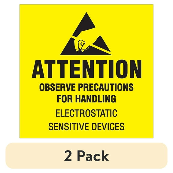 (2 pack) Tape Logic Labels "Attention - Observe Precautions" 2" x 2" Fluorescent Yellow/B DL1369