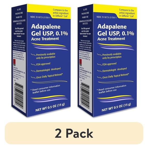 (2 pack) Adapalene Gel 0.1% USP - Skin Care Acne Medication for Sensitive Skin, Acne Treatment Solution, Paraben Free, Topical Retinoid Gel. Prescription Strength Formula - FDA Approved (0.5 oz)