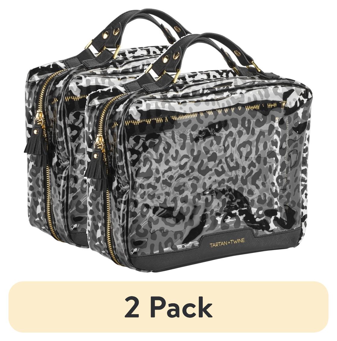 deluxe makeup travel bag Tartan + Twine Deluxe Weekender Cosmetic Makeup Travel Clear Cheetah Bag,  2-Piece Set