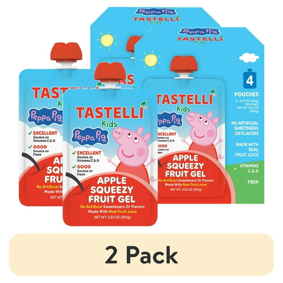 (2 pack) Peppa Pig Tastelli Kids 4-Pack Apple Squeezy Gel - Net Wt. 14.1 oz (400g)