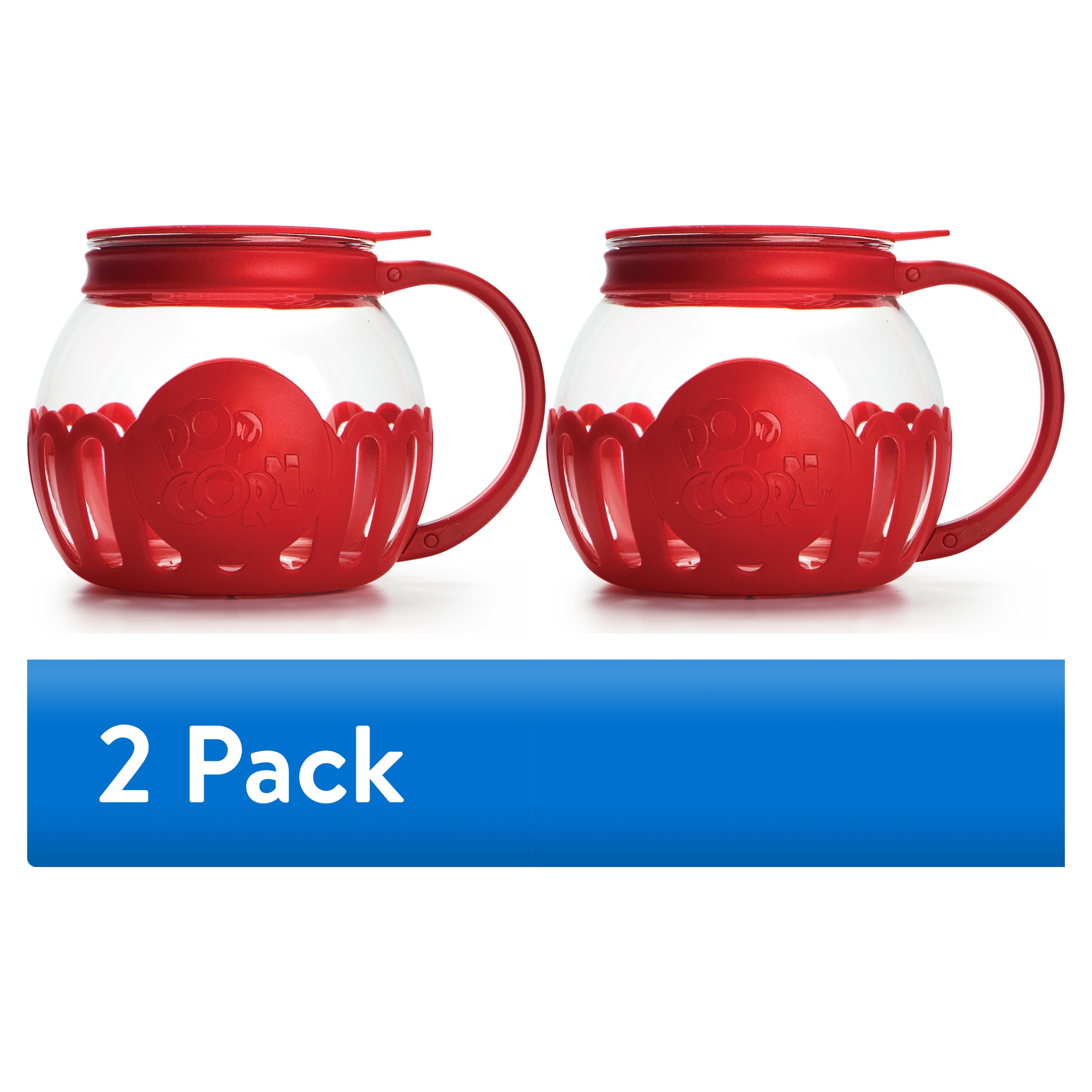 (2 pack) Tasty 1.5 Qt Microwave Popcorn Maker, Borosilicate Glass Popcorn Popper, Red