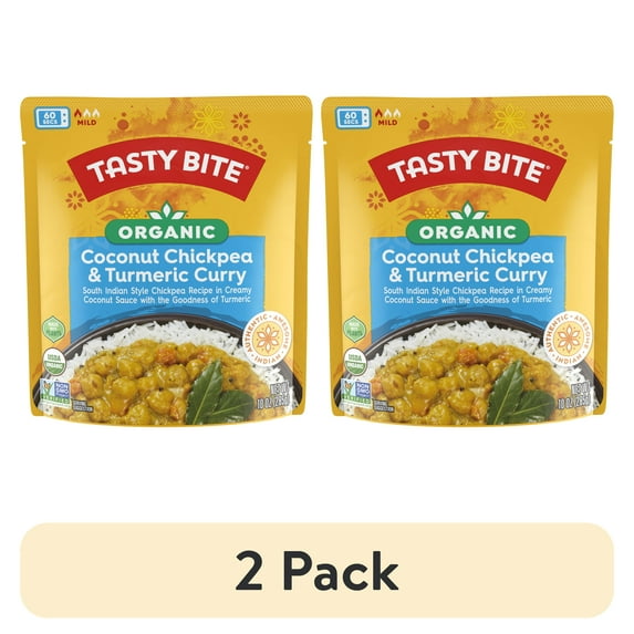 (2 pack) Tasty Bite Organic Coconut Chickpea & Turmeric Curry 10oz - Creamy chickpea turmeric curry