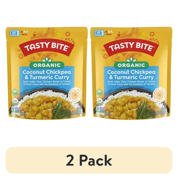(2 pack) Tasty Bite Organic Coconut Chickpea & Turmeric Curry 10oz - Creamy chickpea turmeric curry