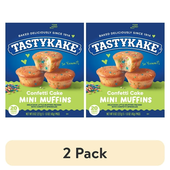 (2 pack) Tastykake Confetti Cake Mini Muffins, Portable and Shareable, Confetti Muffins, 5 Pouches per Box